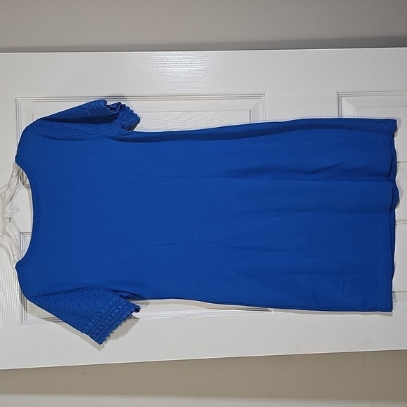 Talbot’s Short Sleeve Lace Trim Interlock Cotton Shift Dress Blue Size Petite M - Picture 2 of 8